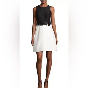 Halston Heritage Sleeveless Round-Neck Colorblock Cocktail Dress Embroidery Sz 2